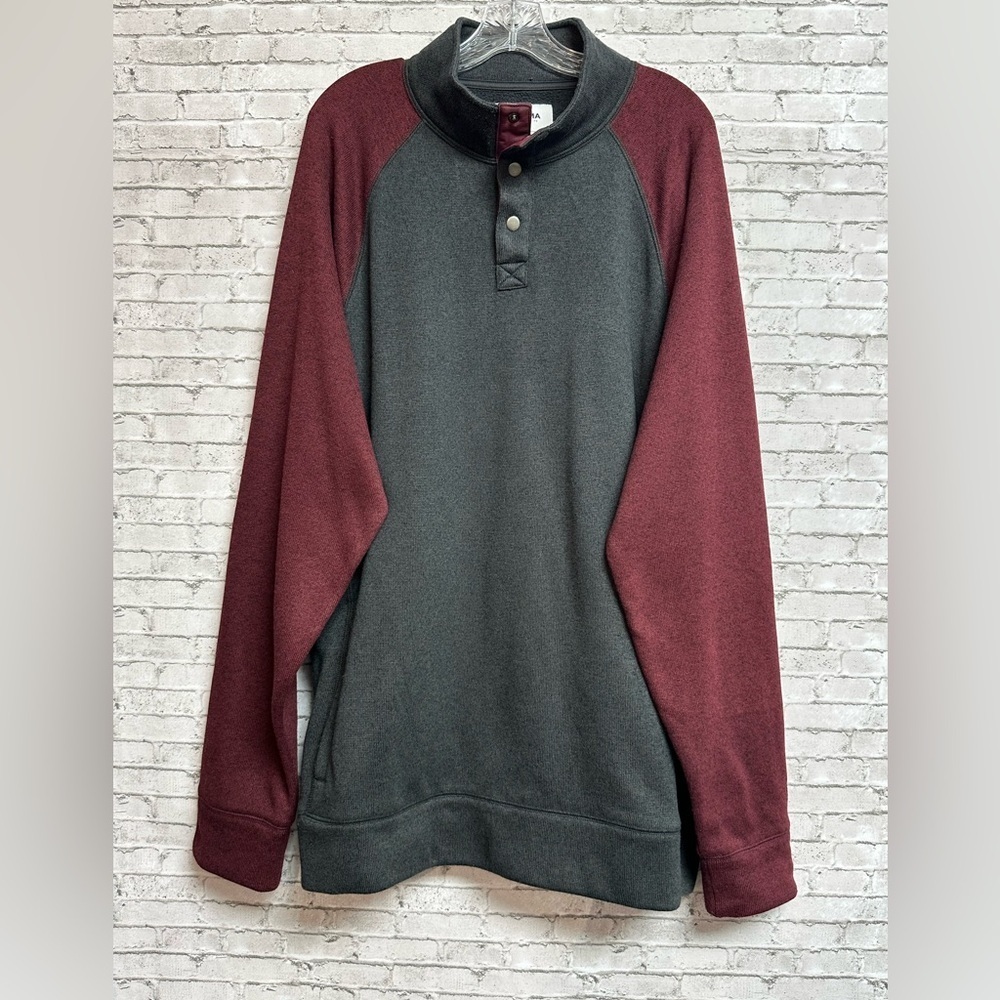 Sonoma Men's 2XL Burgundy Gray Long Sleeve Pullover Sweater Snap Button Pockets